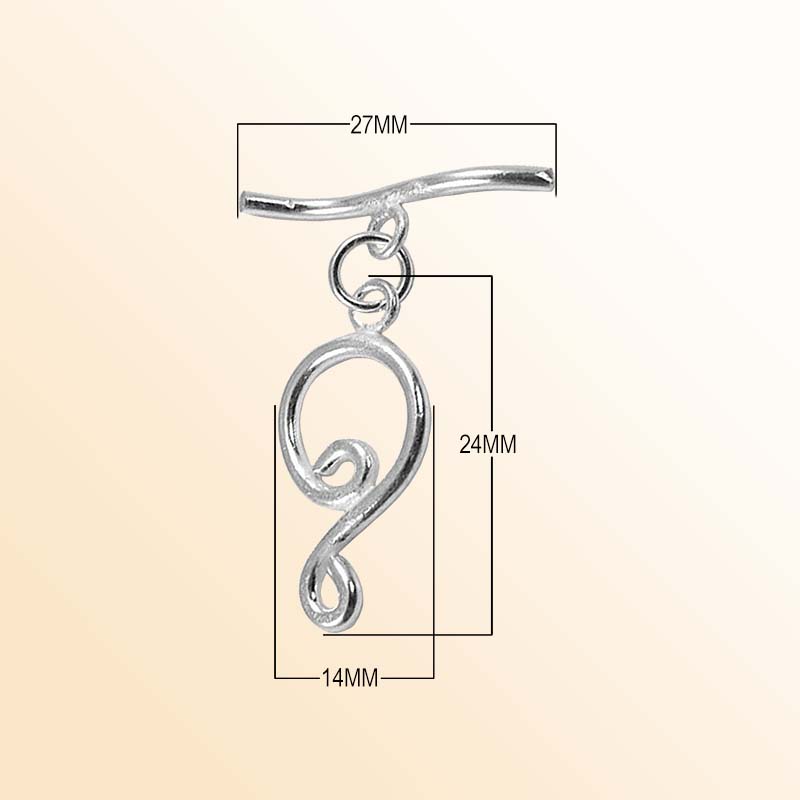 Decorative Silver Overlay swirl toggle clasp with polished finish and curved bar, ideal for DIY bracelets, necklaces, and handmade jewelry projects.
