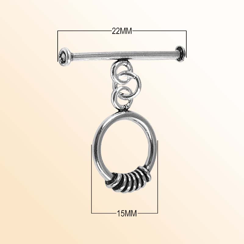 Stylish Silver Overlay toggle clasp with round coil-accented ring and straight bar, ideal for DIY bracelets, necklaces, and handmade jewelry projects.