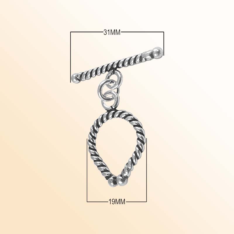 Elegant Silver Overlay rope toggle clasp, handcrafted in Bali – twisted loop and bar closure for necklaces and bracelets.