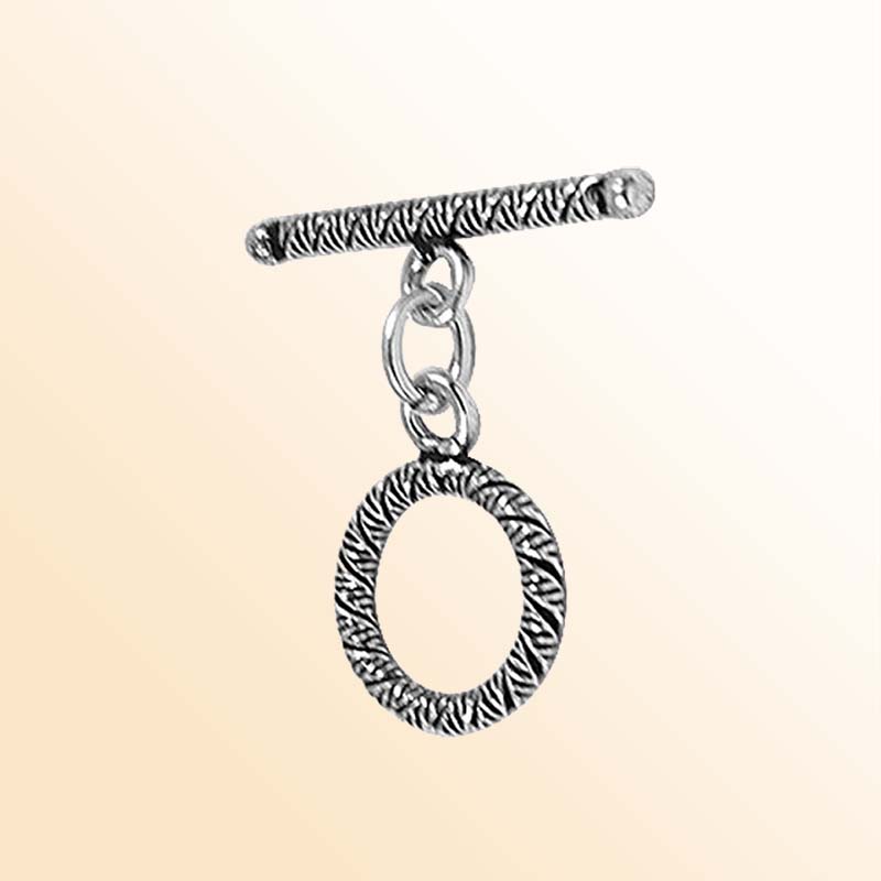Elegant Silver Overlay oval toggle clasp, handcrafted in Bali – textured loop and bar closure for necklaces and bracelets.