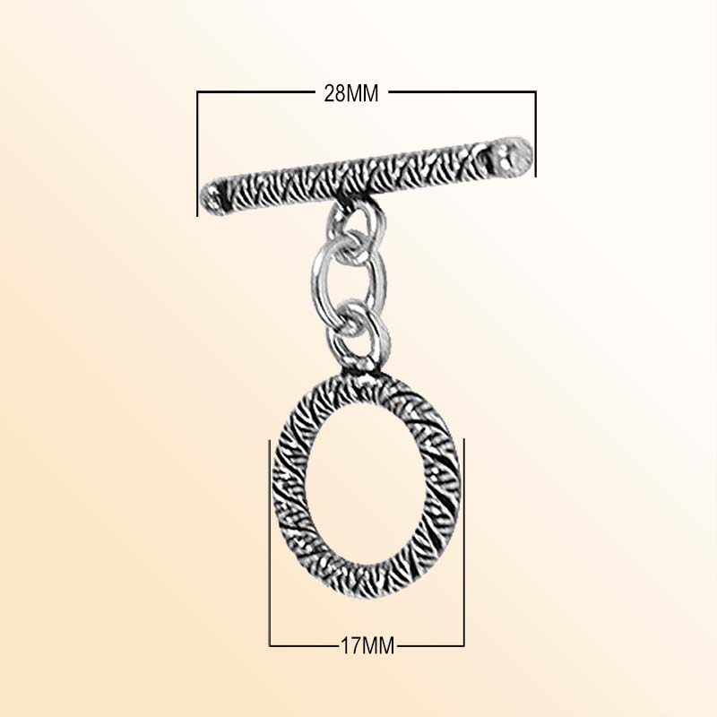 Elegant Silver Overlay oval toggle clasp, handcrafted in Bali – textured loop and bar closure for necklaces and bracelets.