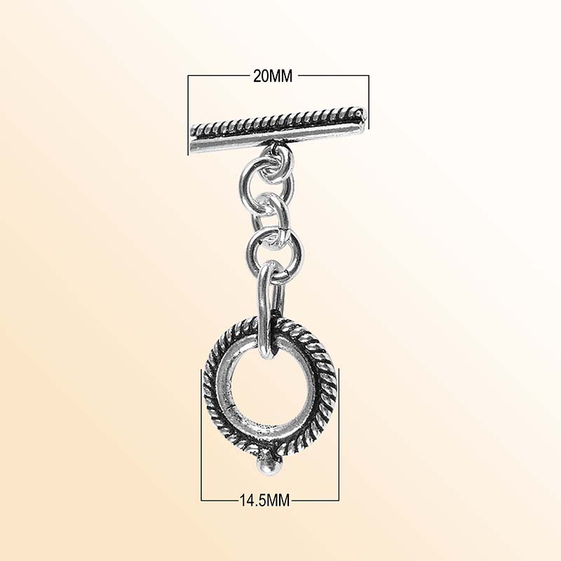 Elegant Silver Overlay rope circle toggle clasp, handcrafted in India – secure bar and loop closure for necklaces and bracelets.