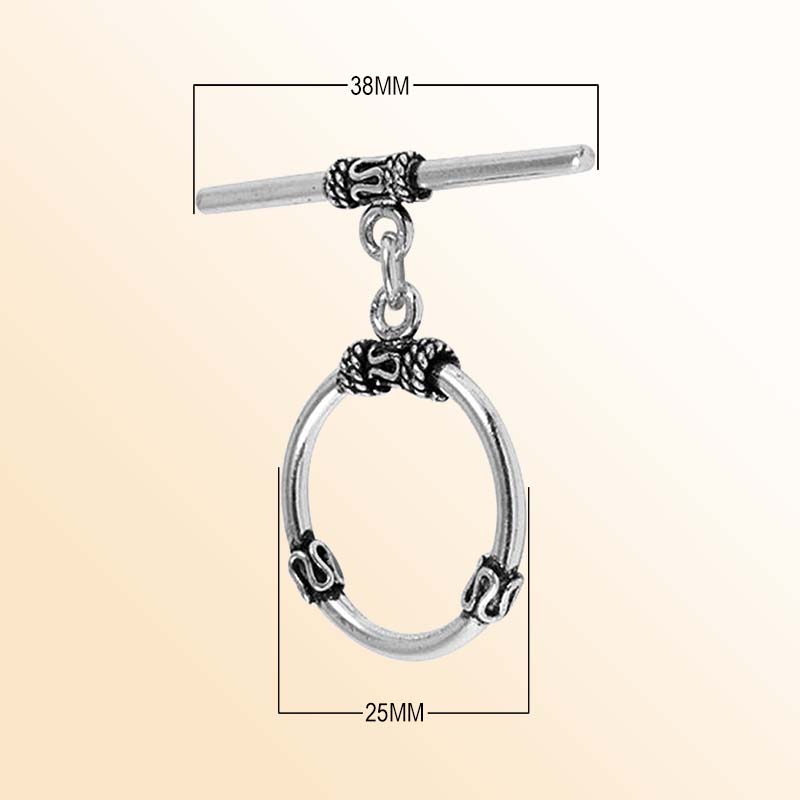 Elegant Silver Overlay decorative oval toggle clasp, handcrafted in India – polished loop and bar closure for necklaces and bracelets.