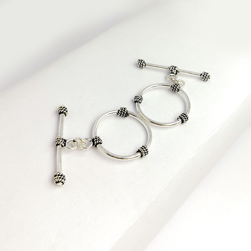 Elegant Silver Overlay rope accent toggle clasp, handcrafted in India – polished round loop and bar closure for necklaces and bracelets.