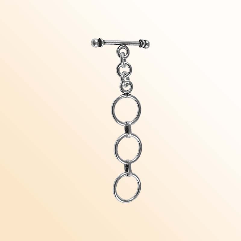 Elegant Silver Overlay toggle clasp with circular rings and bar, handcrafted in India for DIY jewelry making.