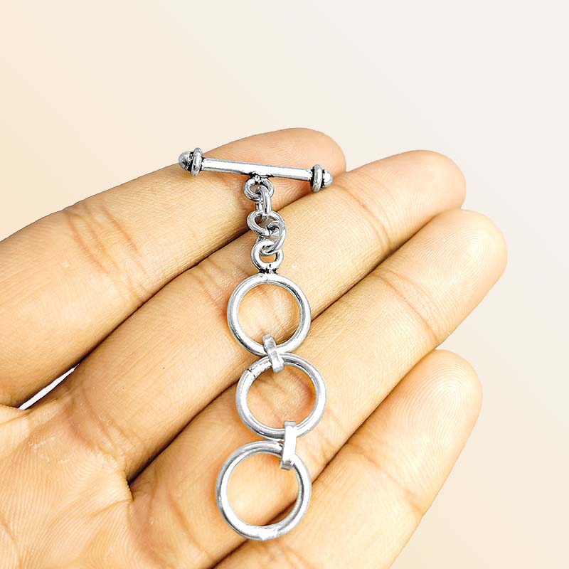 Elegant Silver Overlay toggle clasp with circular rings and bar, handcrafted in India for DIY jewelry making.