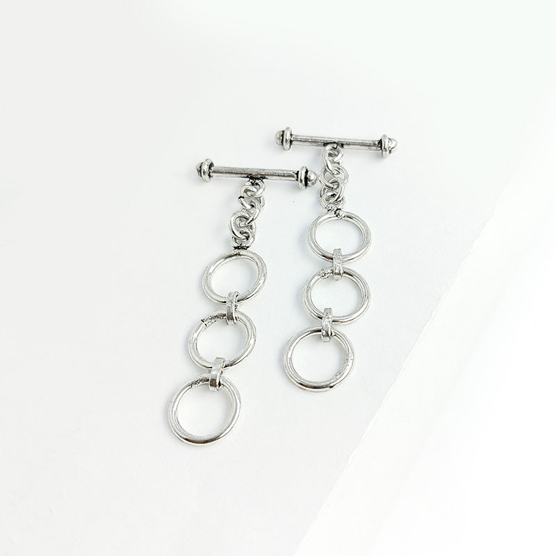 Elegant Silver Overlay toggle clasp with circular rings and bar, handcrafted in India for DIY jewelry making.