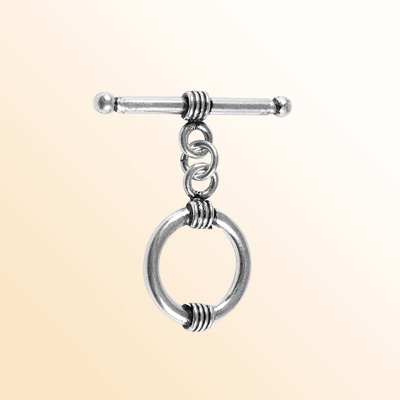 Elegant Silver Overlay round toggle clasp with polished ring and bar, handcrafted in India for DIY jewelry making.