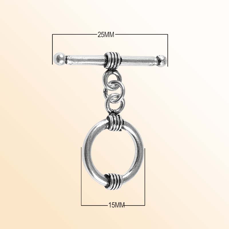 Elegant Silver Overlay round toggle clasp with polished ring and bar, handcrafted in India for DIY jewelry making.