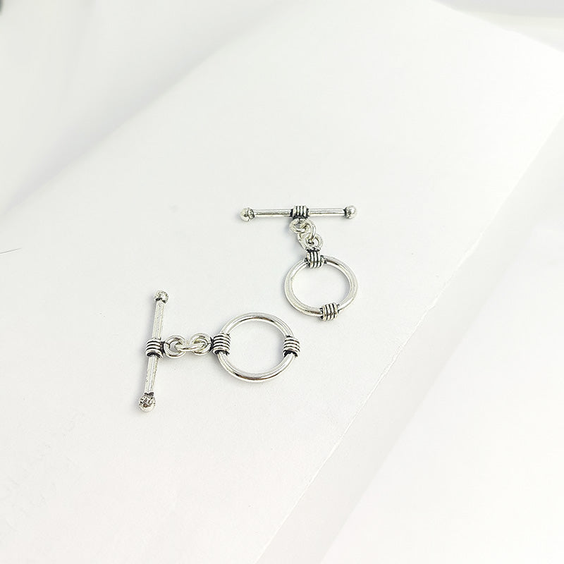 Elegant Silver Overlay round toggle clasp with polished ring and bar, handcrafted in India for DIY jewelry making.