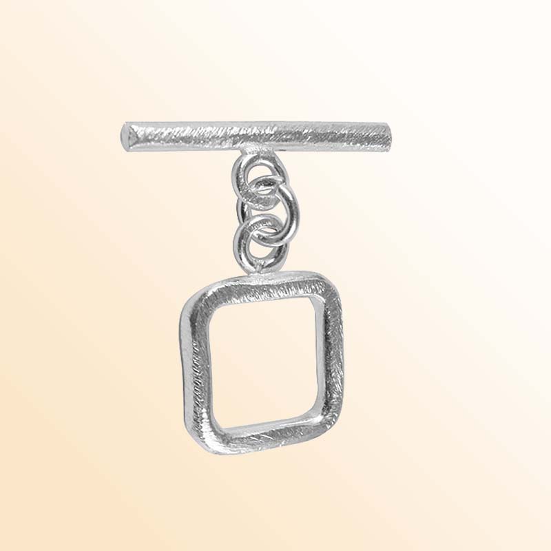 Elegant Silver Overla square toggle clasp with polished square ring and bar, handcrafted in India for DIY jewelry making.