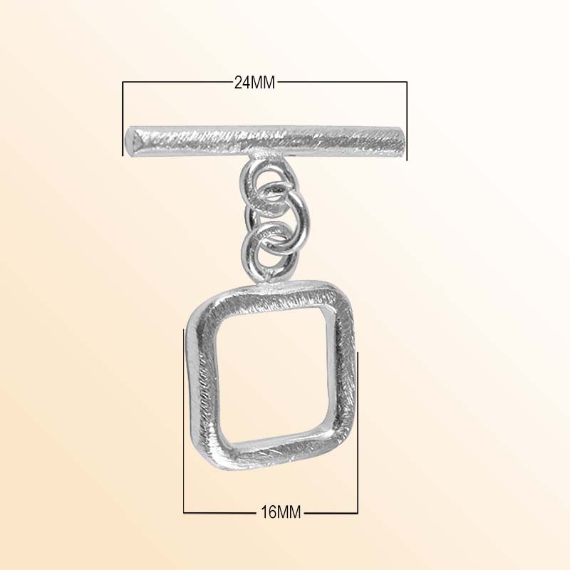 Elegant Silver Overla square toggle clasp with polished square ring and bar, handcrafted in India for DIY jewelry making.
