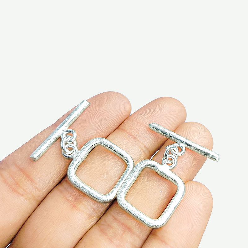 Elegant Silver Overla square toggle clasp with polished square ring and bar, handcrafted in India for DIY jewelry making.