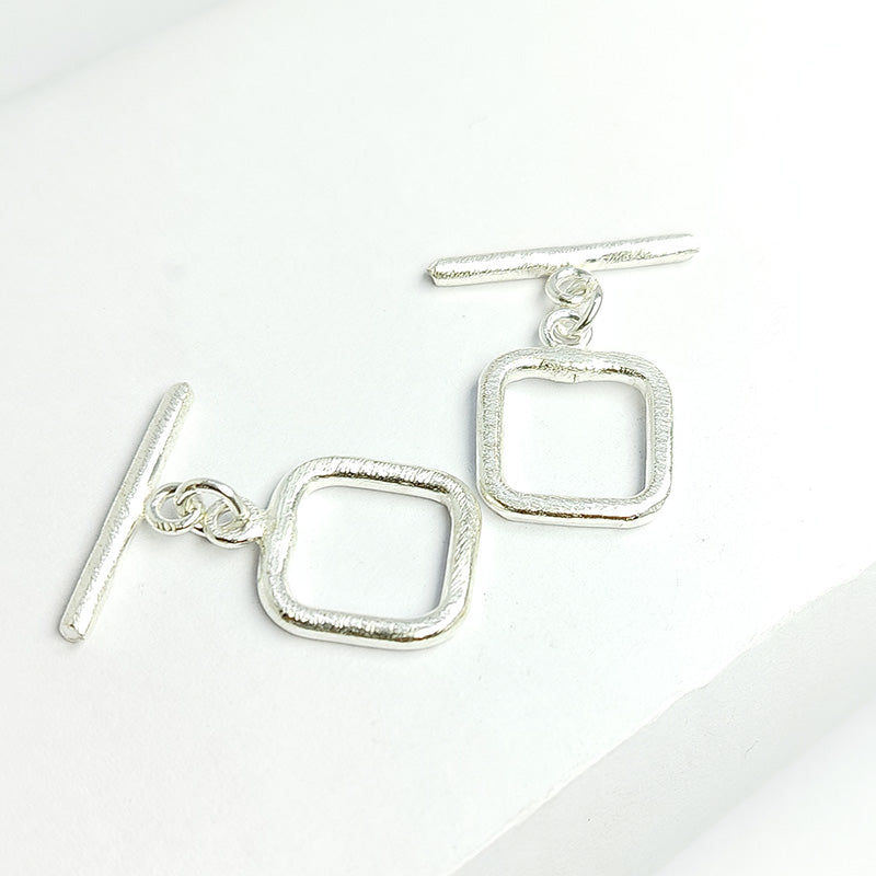 Elegant Silver Overla square toggle clasp with polished square ring and bar, handcrafted in India for DIY jewelry making.