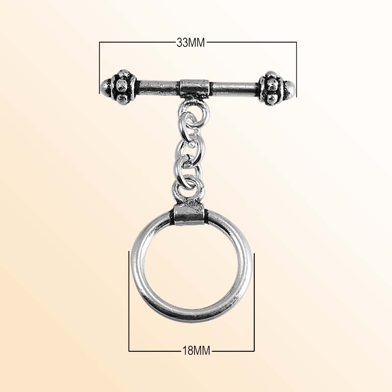 Polished Silver Overlay toggle closure with ornamental bar design, handcrafted in India for bracelets and necklaces.