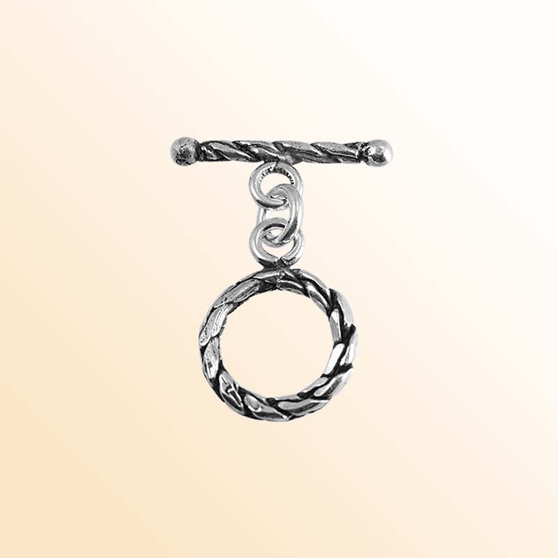 Polished Silver Overlay rope toggle closure with twisted design, handcrafted in India for bracelets and necklaces.