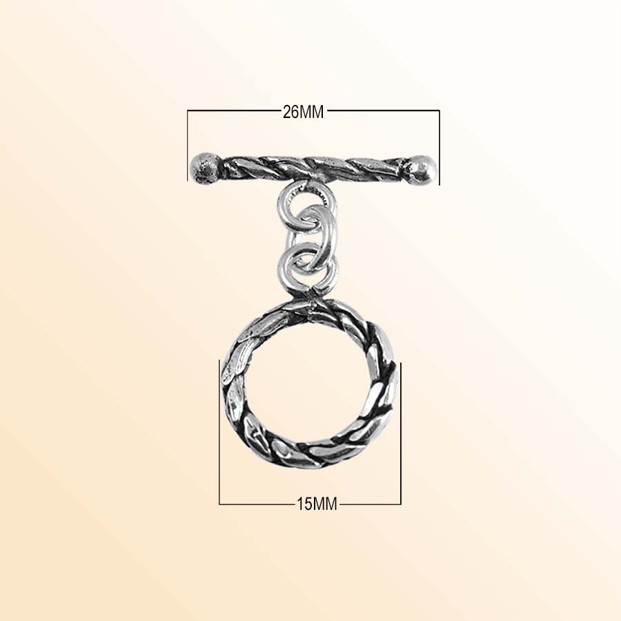 Polished Silver Overlay rope toggle closure with twisted design, handcrafted in India for bracelets and necklaces.