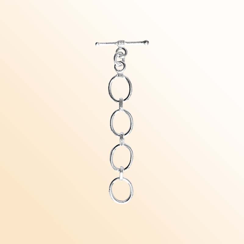 Polished Silver Overlay chain toggle closure with oval links, handcrafted in India for adjustable bracelets and necklaces.