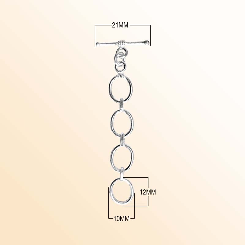 Polished Silver Overlay chain toggle closure with oval links, handcrafted in India for adjustable bracelets and necklaces.