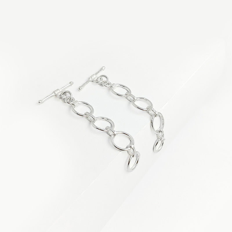 Polished Silver Overlay chain toggle closure with oval links, handcrafted in India for adjustable bracelets and necklaces.