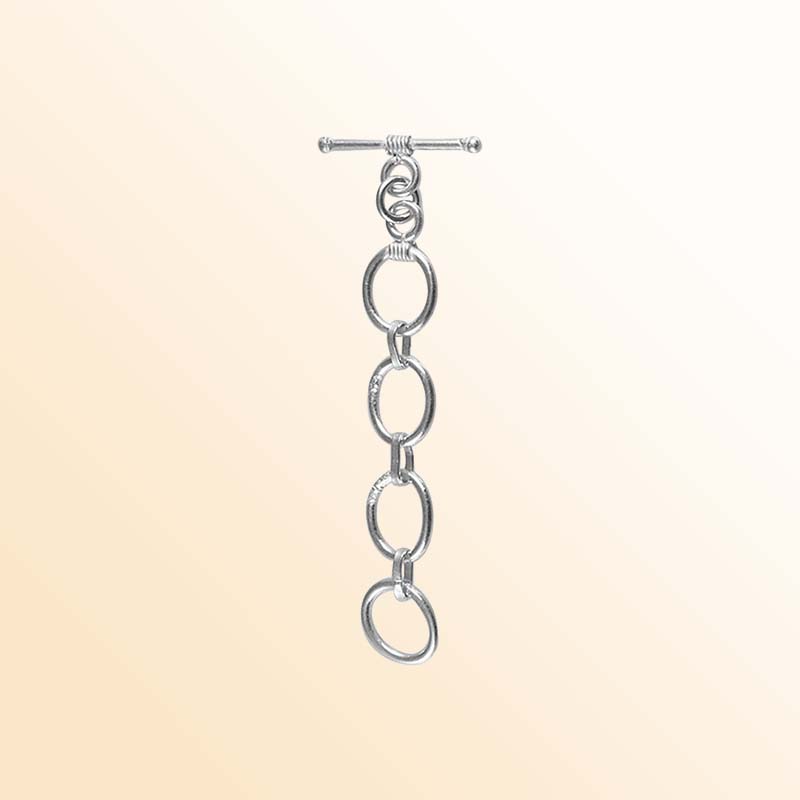 Antique Silver Oxid Overlay toggle closure with chain links, handcrafted in India for bracelets, necklaces, and DIY jewelry.
