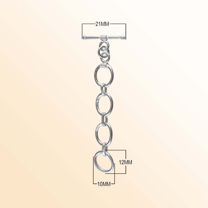 Antique Silver Oxid Overlay toggle closure with chain links, handcrafted in India for bracelets, necklaces, and DIY jewelry.