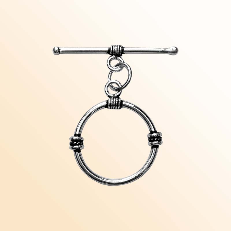 Polished Silver Overlay toggle closure with decorative wire accents, handcrafted in India for bracelets and necklaces.