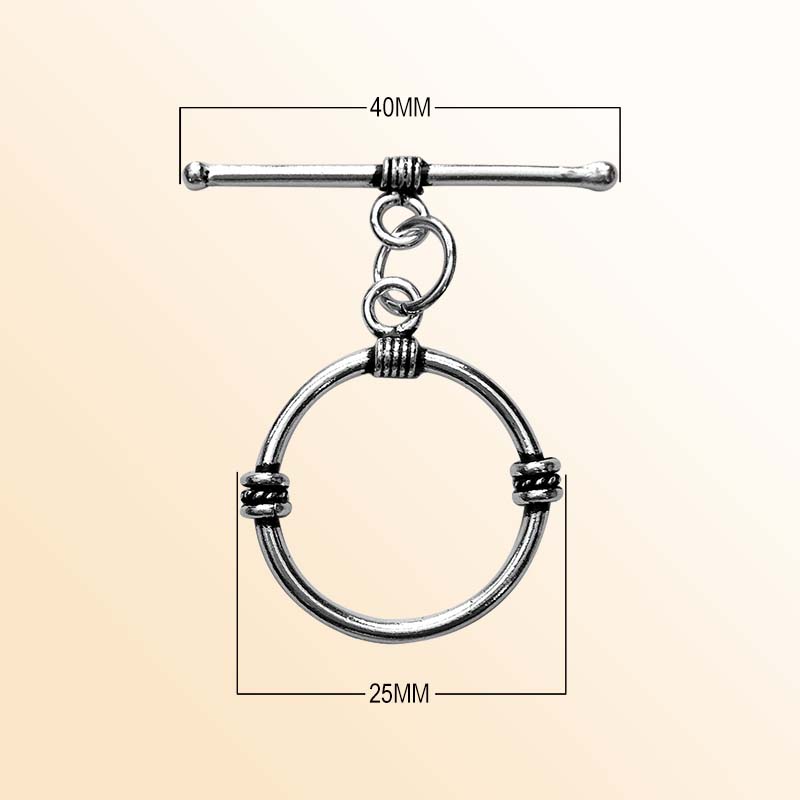 Polished Silver Overlay toggle closure with decorative wire accents, handcrafted in India for bracelets and necklaces.
