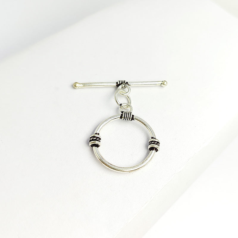 Polished Silver Overlay toggle closure with decorative wire accents, handcrafted in India for bracelets and necklaces.