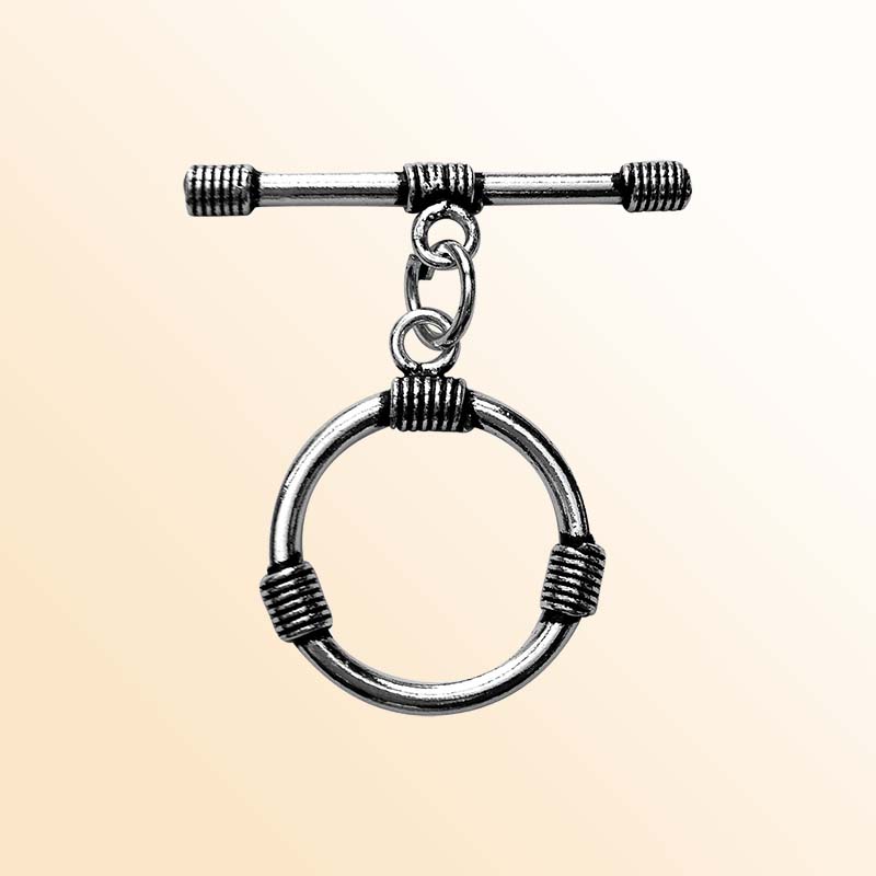 Polished Silver Overlay toggle closure with decorative wire accents, handcrafted in India for bracelets, necklaces, and DIY jewelry.