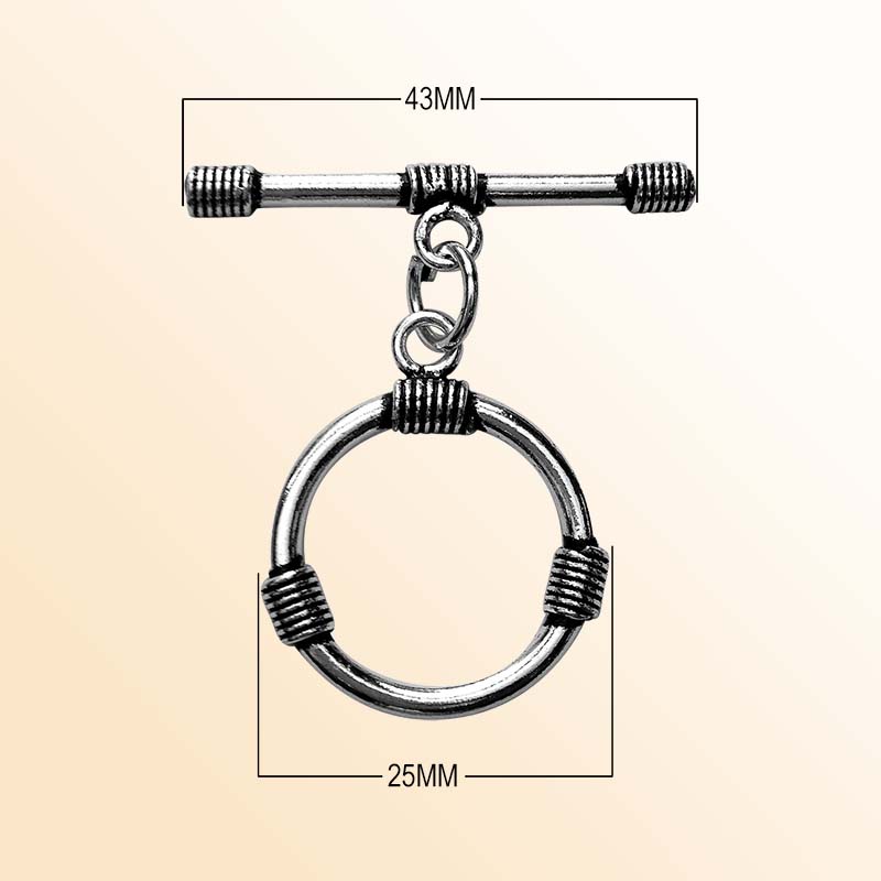 Polished Silver Overlay toggle closure with decorative wire accents, handcrafted in India for bracelets, necklaces, and DIY jewelry.