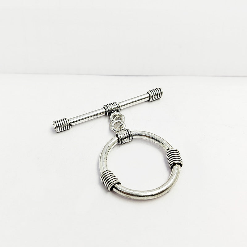Polished Silver Overlay toggle closure with decorative wire accents, handcrafted in India for bracelets, necklaces, and DIY jewelry.