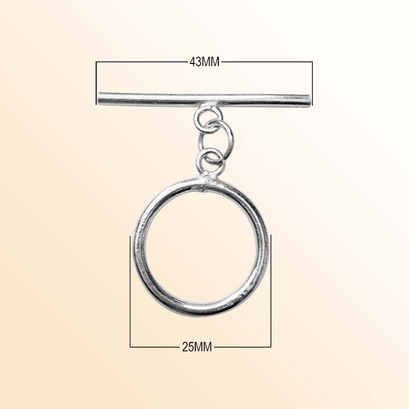 Polished Silver Overlay classic toggle closure with round ring and bar, handcrafted in India for bracelets and necklaces.