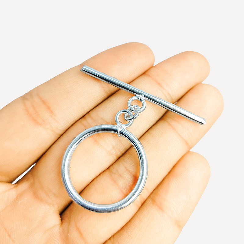 Polished Silver Overlay classic toggle closure with round ring and bar, handcrafted in India for bracelets and necklaces.