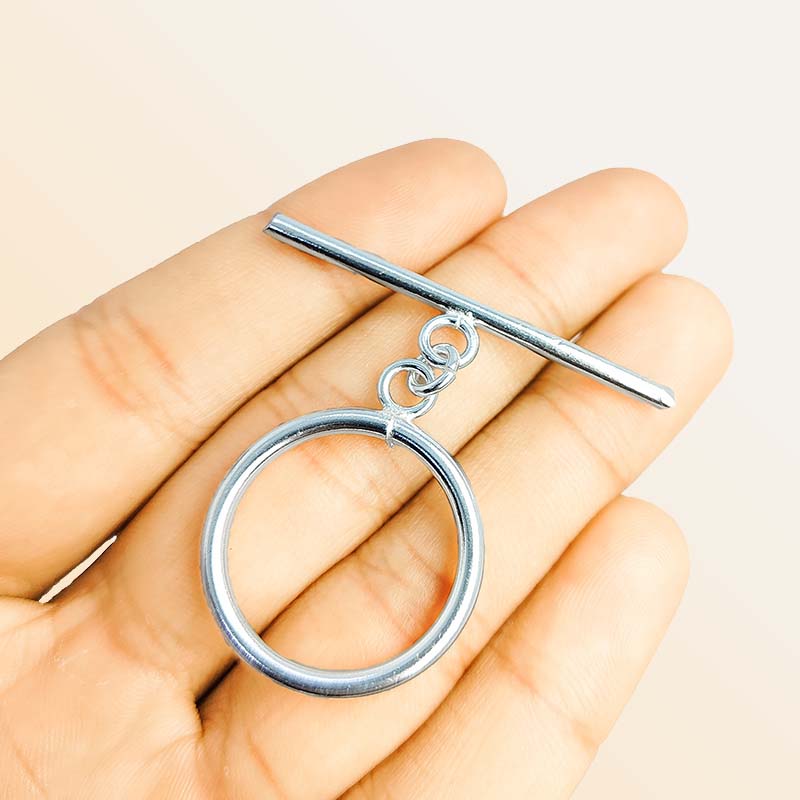 Polished Silver Overlay classic toggle closure with round ring and bar, handcrafted in India for bracelets and necklaces.