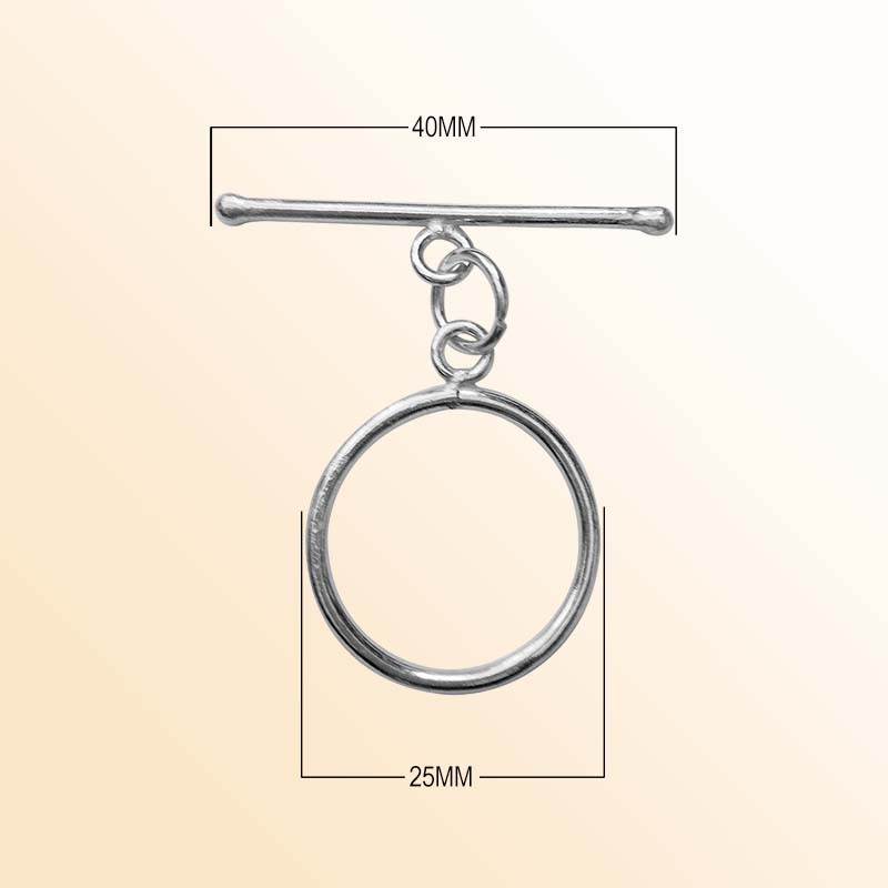 Polished Silver Overlay minimal toggle closure with round ring and bar, handcrafted in India for bracelets and necklaces.