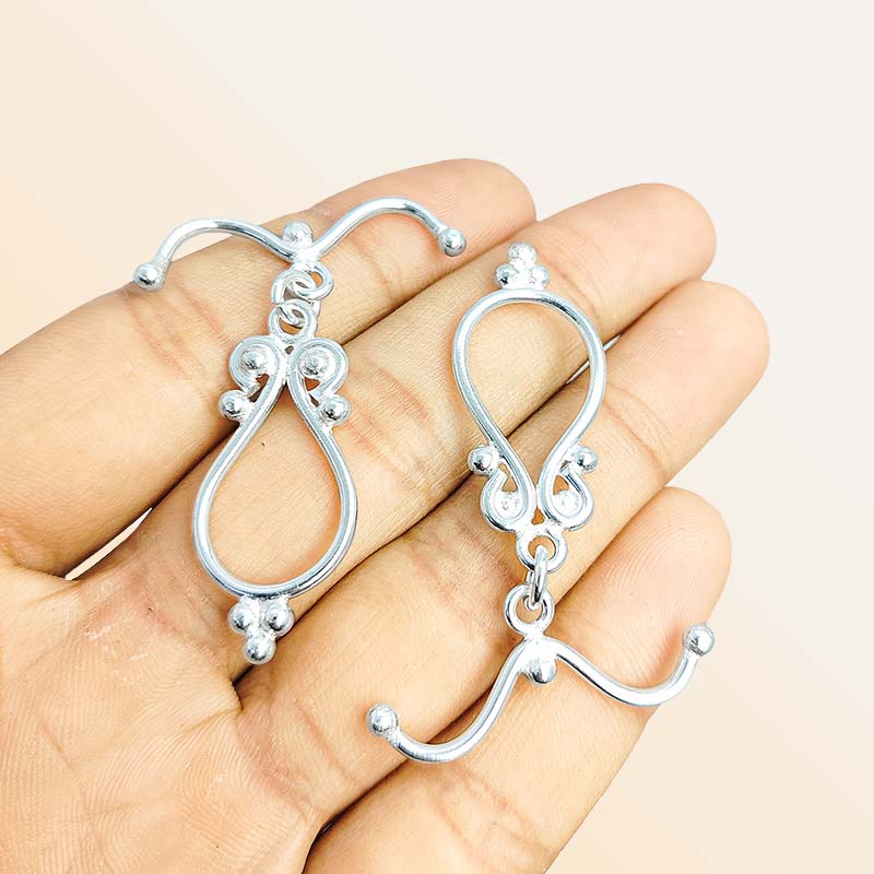 Elegant Silver Overlay toggle clasp with swirl-accented teardrop design, perfect for necklaces and bracelets, handcrafted in India.