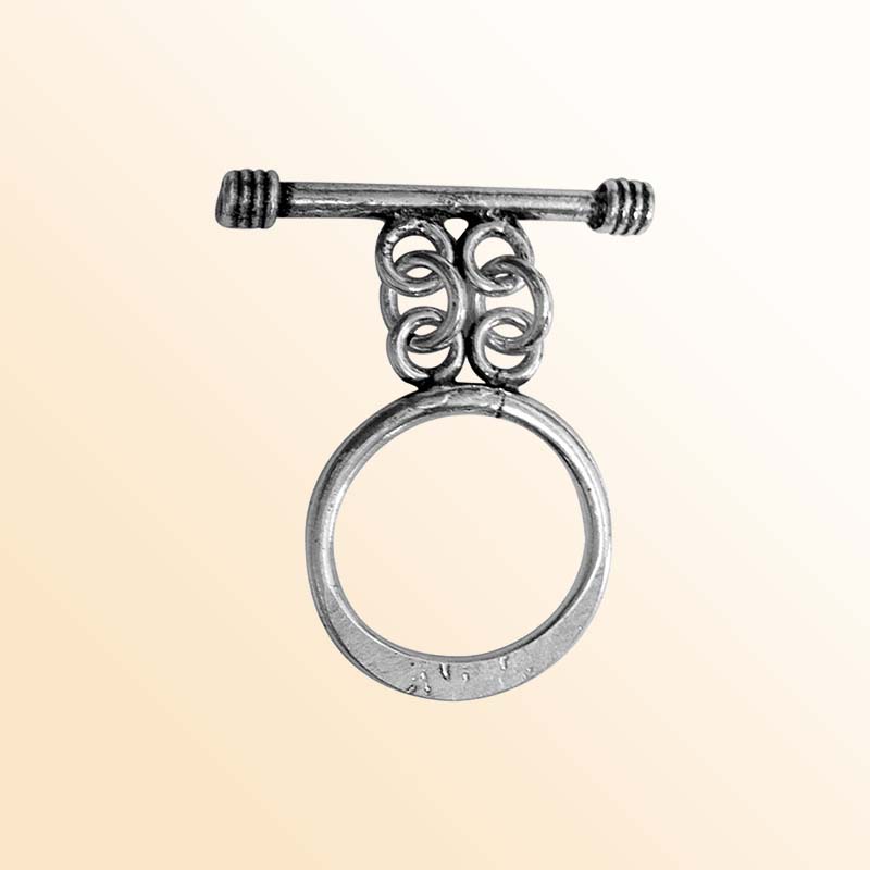 Elegant Silver Overlay round toggle clasp with swirl-accented design, perfect for necklaces and bracelets, handcrafted in India.