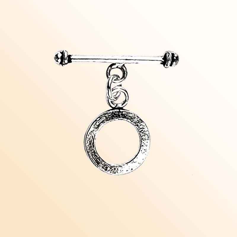 Elegant Silver Overlay round toggle clasp with smooth circular loop and bar design, perfect for necklaces and bracelets, handcrafted in India.