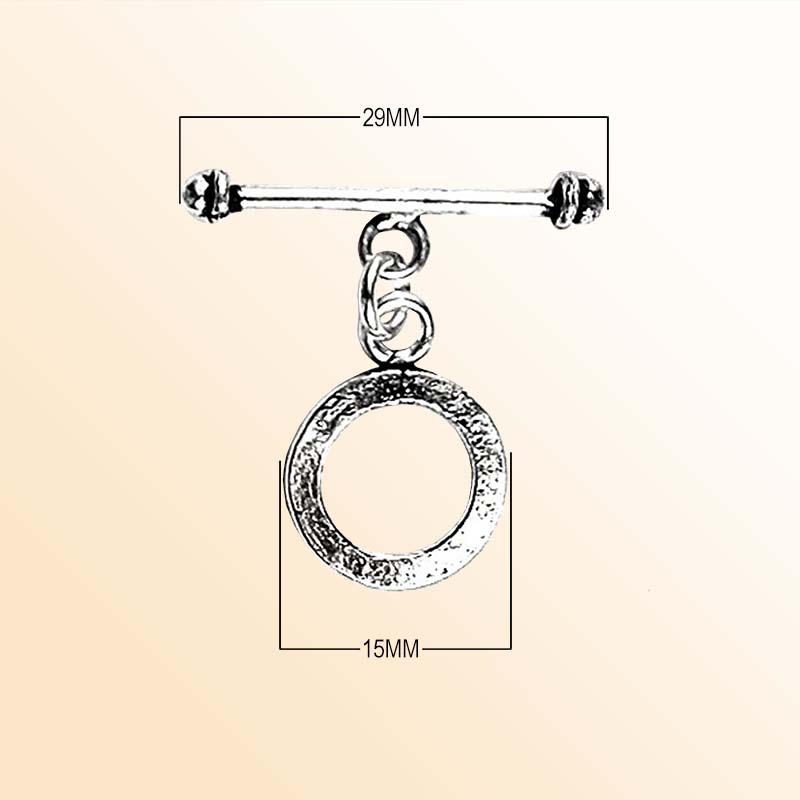 Elegant Silver Overlay round toggle clasp with smooth circular loop and bar design, perfect for necklaces and bracelets, handcrafted in India.