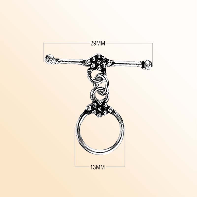 Elegant Silver Overlay decorative toggle clasp with round loop and polished bar design, perfect for necklaces and bracelets, handcrafted in India.