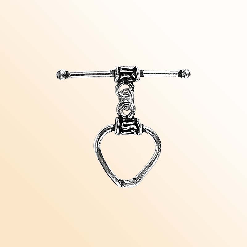 Elegant Silver Overlay heart toggle clasp with polished heart-shaped loop and bar design, perfect for necklaces and bracelets, handcrafted in India.