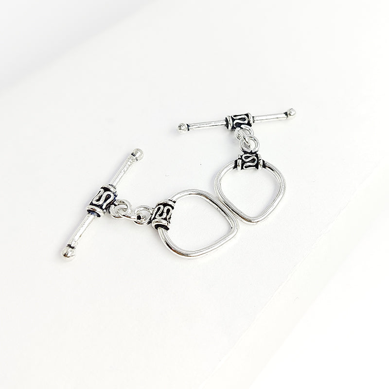 Elegant Silver Overlay heart toggle clasp with polished heart-shaped loop and bar design, perfect for necklaces and bracelets, handcrafted in India.