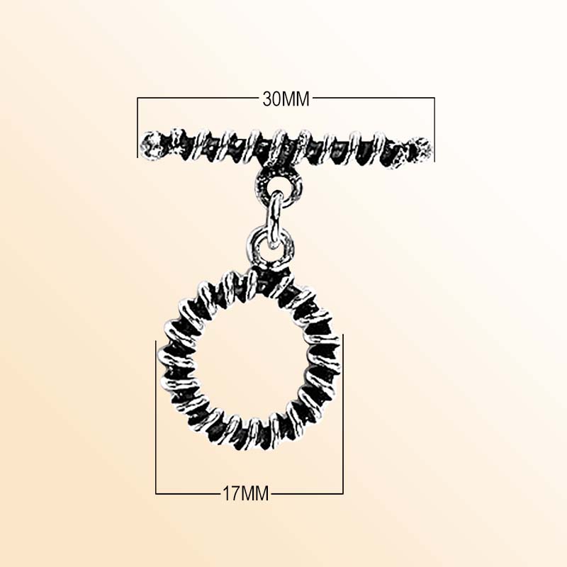 Elegant Silver Overlay textured toggle clasp with detailed circular loop and ridged bar design, perfect for necklaces and bracelets, handcrafted in India.