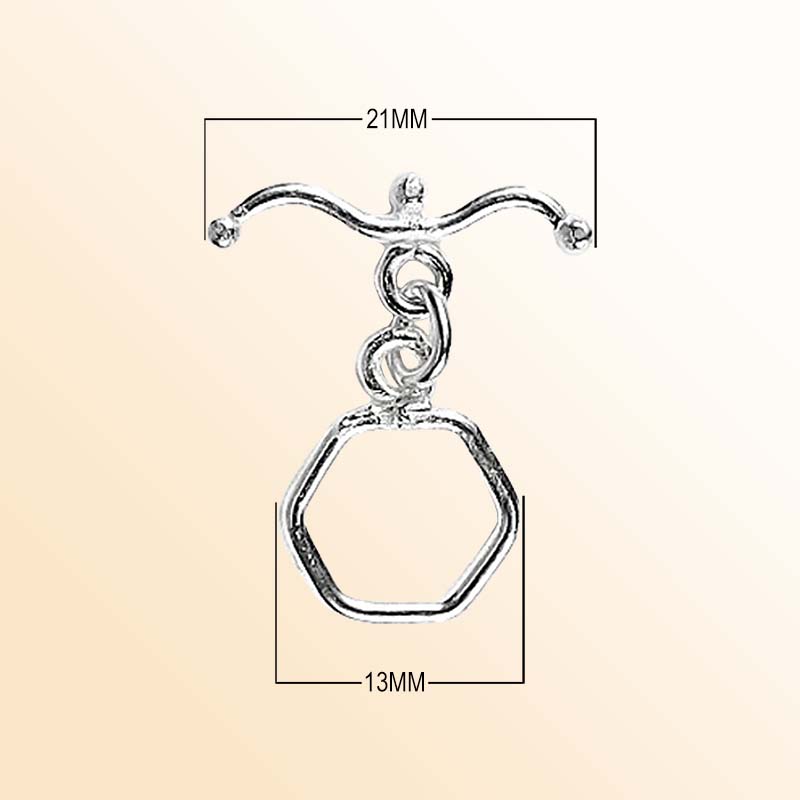 Elegant Silver Overlay hexagon toggle clasp with polished geometric loop and bar design, perfect for necklaces and bracelets, handcrafted in India.