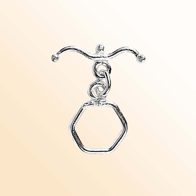 Elegant Silver Overlay hexagon toggle clasp with polished geometric loop and bar design, perfect for necklaces and bracelets, handcrafted in India.