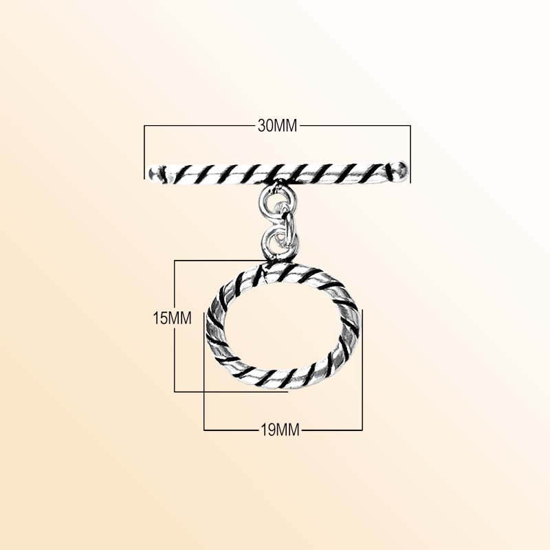 Elegant Silver Overlay rope toggle clasp with twisted circular loop and textured bar design, perfect for necklaces and bracelets, handcrafted in India.