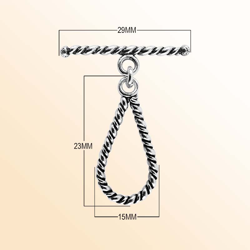Elegant Silver Overlay teardrop rope toggle clasp with twisted loop and polished bar design, perfect for necklaces and bracelets, handcrafted in India.