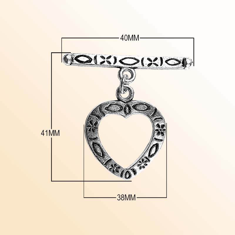 Elegant Silver Overlay floral heart toggle clasp with engraved heart-shaped loop and polished bar design, perfect for necklaces and bracelets, handcrafted in India.