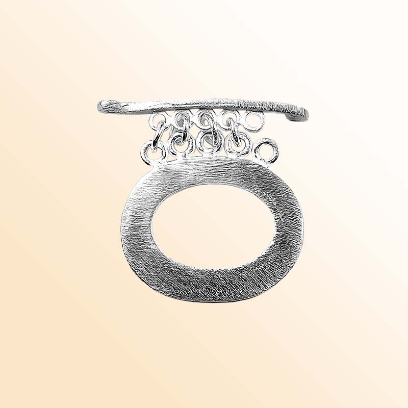 Elegant Silver Overlay oval toggle clasp with brushed finish, oval loop, and multi-ring connectors, perfect for necklaces and bracelets, handcrafted in India.